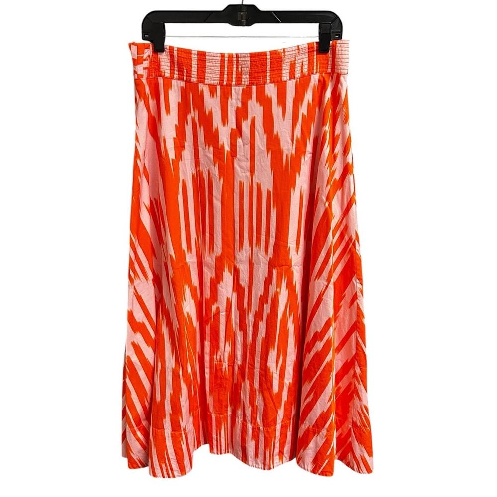Figue Orange Pink Ikat Print 100% Cotton Midi Skirt Womens 10 Art to Wear